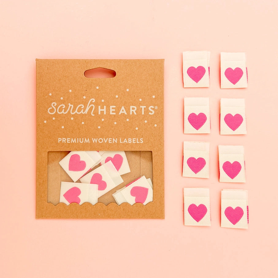 Pink Heart - Sewing Woven Label Tags - Sarah Hearts – Knot and