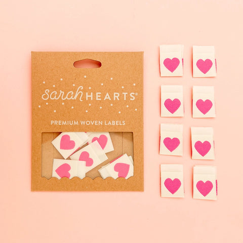 Pink Heart - Sewing Woven Label Tags - Sarah Hearts
