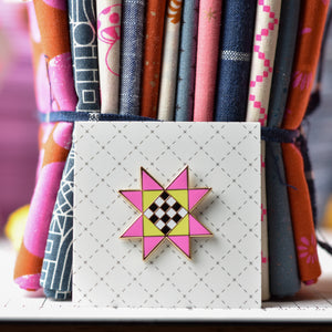 Checkered Star Enamel Pin (Pink or Blue)