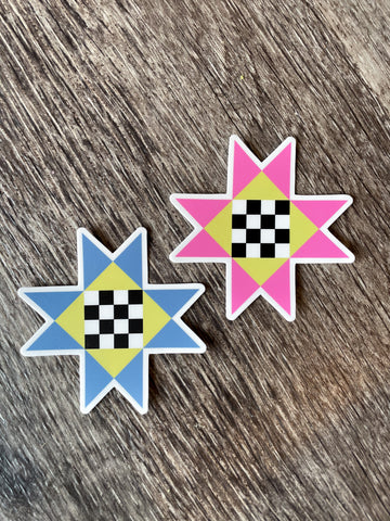 Checkered Star Sticker (Pink or Blue)